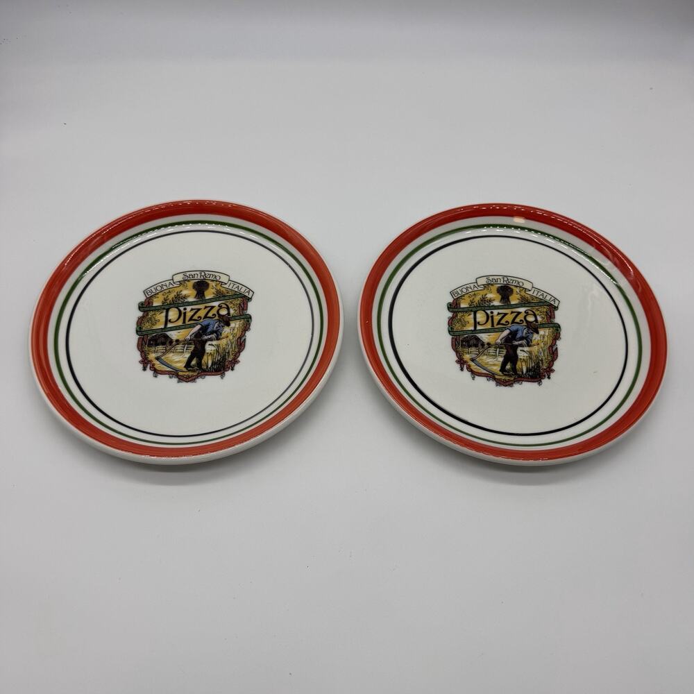 Vintage San Remo Buona Italia Pizza Dinner Plates 10” Made in Italy Set of 2